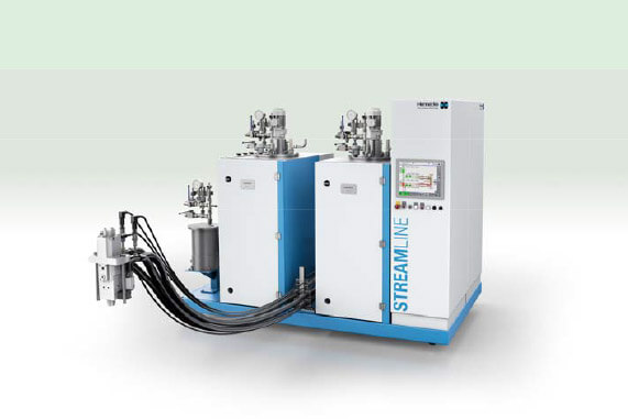 Streamline metering machine for the production of fibre-reinforced structural parts by the HP-RTM process Streamline metering machine for the production of fibre-reinforced structural parts by the HP-RTM process