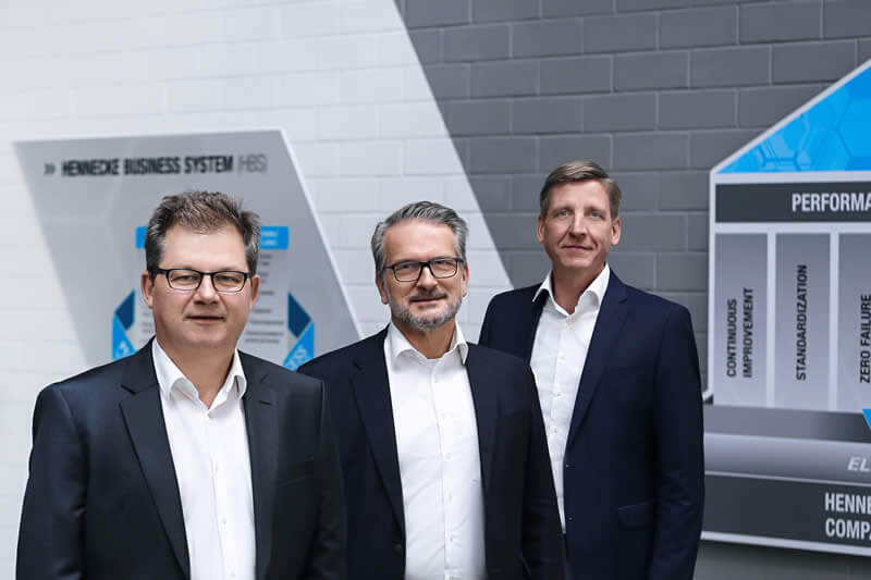 The management of the Hennecke GROUP – from left to right: Rolf Trippler (CSO), Thomas Wildt (CEO) and Christian Kleinjung (CFO)